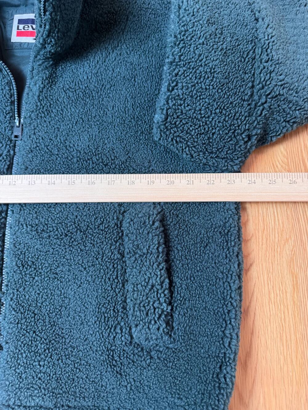 Levi's Dark Teal Sherpa Fleece Jacket Full Zip Mock Neck Ribbed Cuffs - Picture 4 of 10